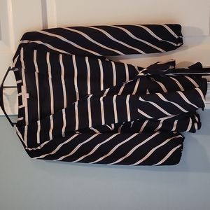 Loft True Wrap Black Striped Blouse